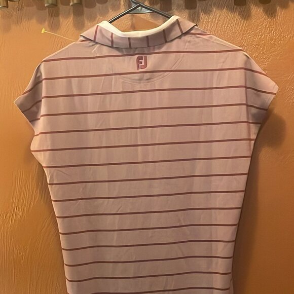 FootJoy Women's Pink Striped Golf Polo Shirt - Stylish & Lightweight Med… - Picture 4 of 6